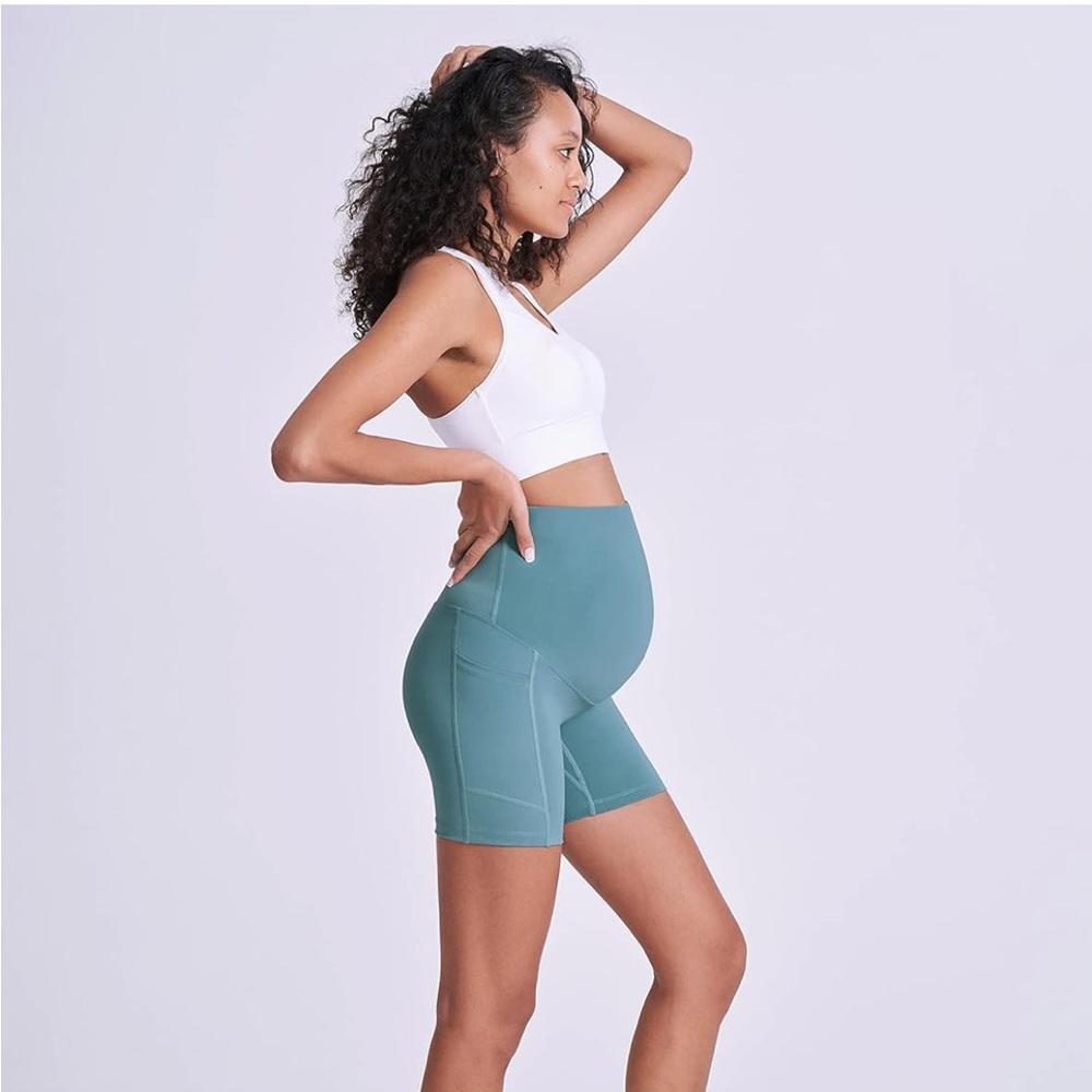 Maternity High-Waist Biker Shorts in Teal